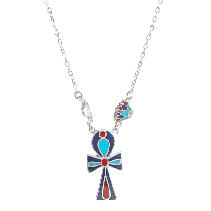 Ankh Lotus Silver Necklace - Image 1