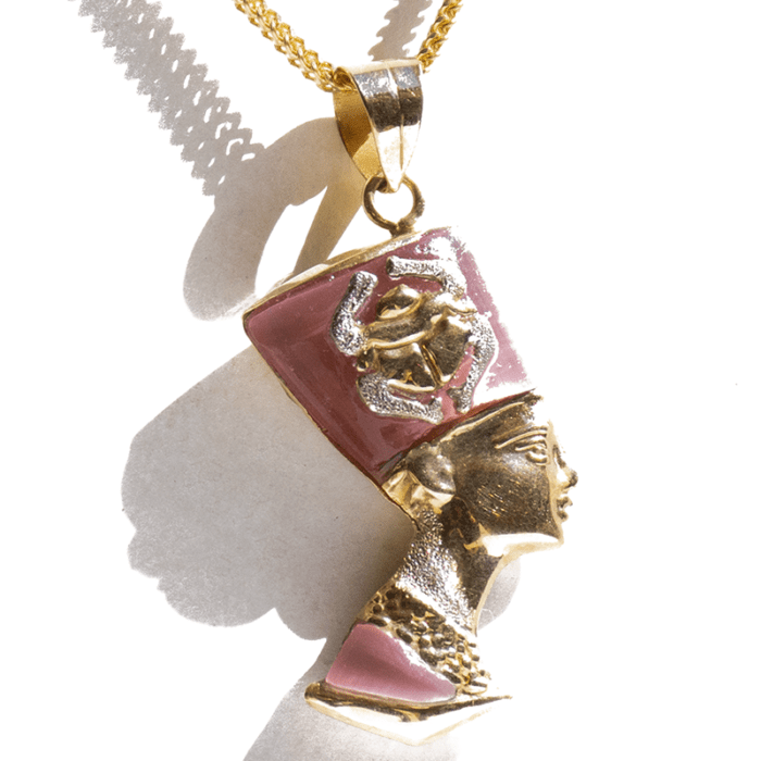 Double-Sided Gold Feminine Scarab Nefertiti Pendant - Image 1