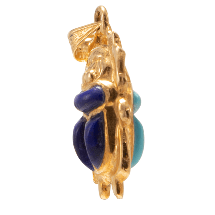 Egyptian Scarab Gold 18K Double-Sided Pendant with Turquoise and Lapis - Image 2