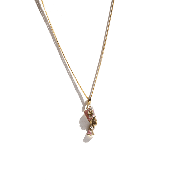 Double-Sided Gold Feminine Scarab Nefertiti Pendant - Image 7