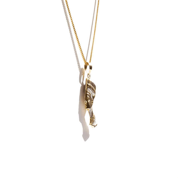 Double-Sided Gold Feminine Scarab Nefertiti Pendant - Image 6