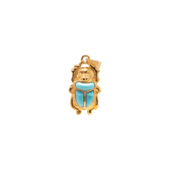 Egyptian Scarab Gold 18K Double-Sided Pendant with Turquoise and Lapis - Image 6