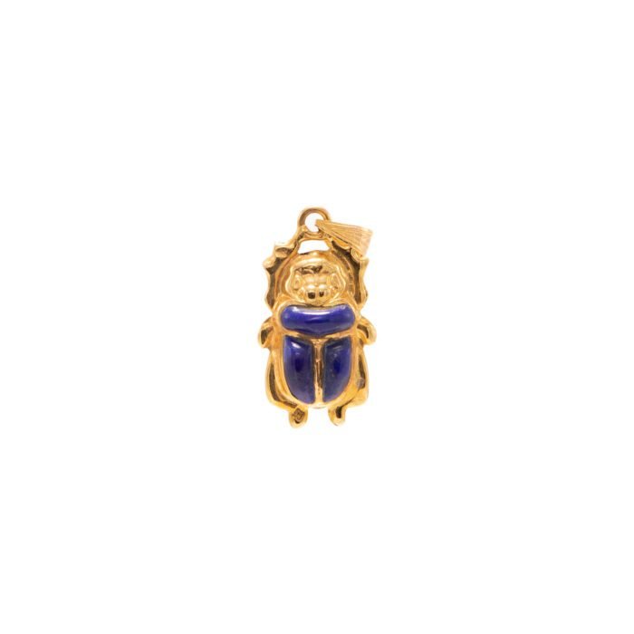 Egyptian Scarab Gold 18K Double-Sided Pendant with Turquoise and Lapis - Image 5
