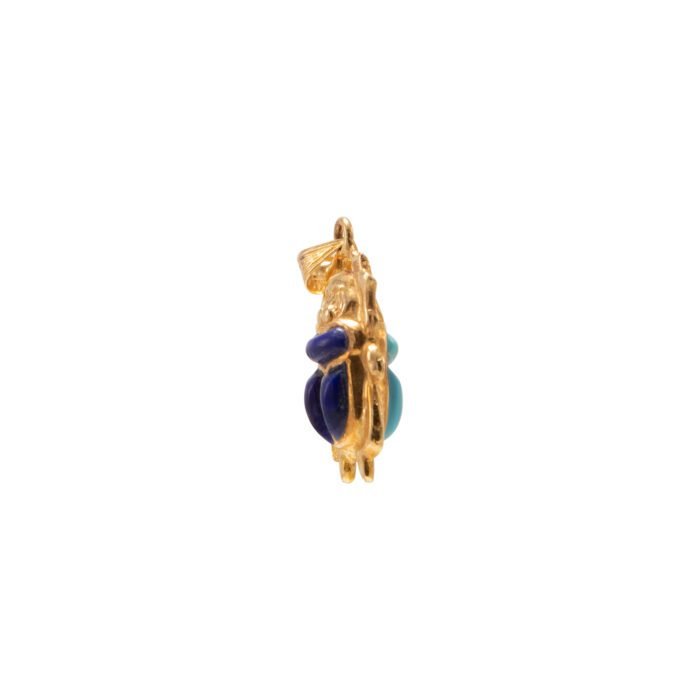 Egyptian Scarab Gold 18K Double-Sided Pendant with Turquoise and Lapis - Image 3