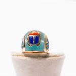 Blue Round Scarab Lotus Ring